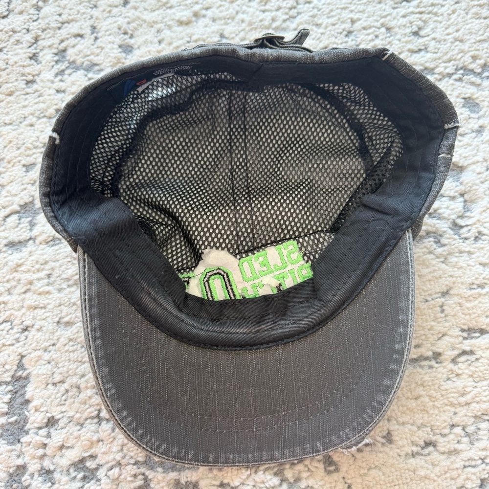 Woman’s Distressed Military Style Black Hat with Green Embroidery - Picture 8 of 9